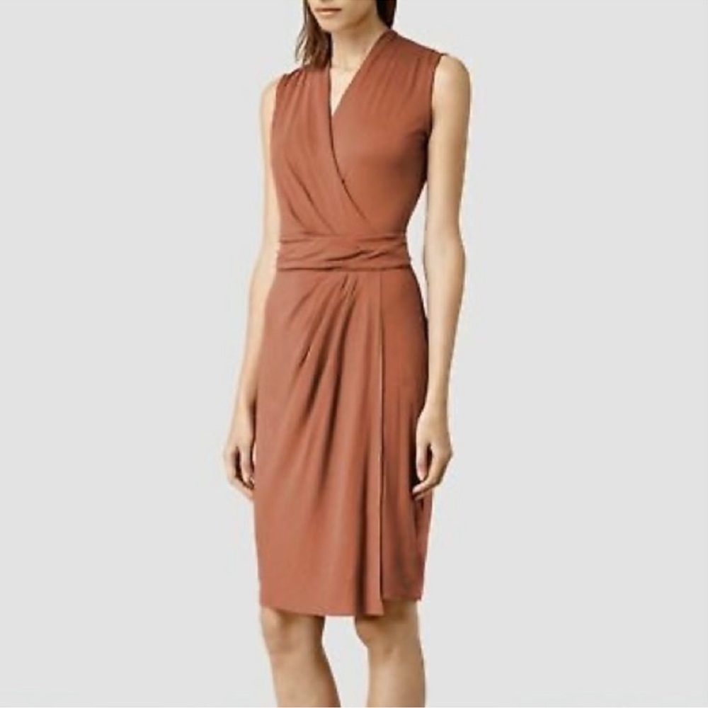 AllSAINTS Novi Wrap Elegant Rust Sleeveless Dress Sz 4